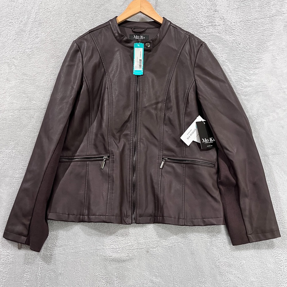 MO-KA by Santa Fe Jacket Women's XL Ebele Moto Faux Leather‎ Zip Brown